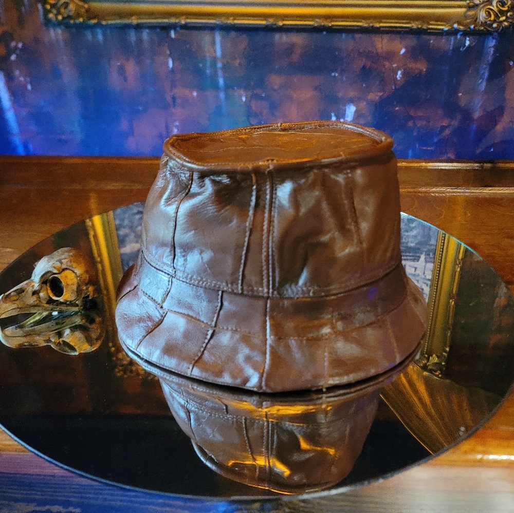 Vintage leather patch bucket hat